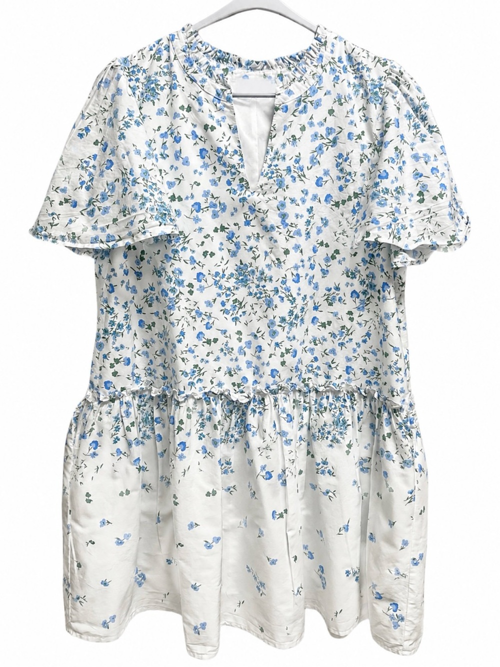 Sugarlips Carmine White & Blue Floral Trapeze Dress 1X Coastal Cottagecore EUC